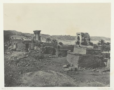 Dorp en tempel van het eiland Béghé, ten westen van Philoe, Nubië, 1849-51, gedrukt 1852 door Maxime Du Camp