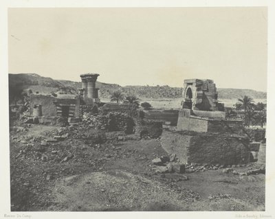 Dorp en tempel op het eiland Beghé, ten westen van Philoe; Nubië, plaat 81 uit het album "Egypte, Nubië, Palestina en Syrië" (1852) door Maxime Du Camp