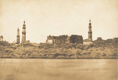Vue de Girgeh et du littoral enlevé - door de overstroming van de Nijl, 1849-50 door Maxime Du Camp