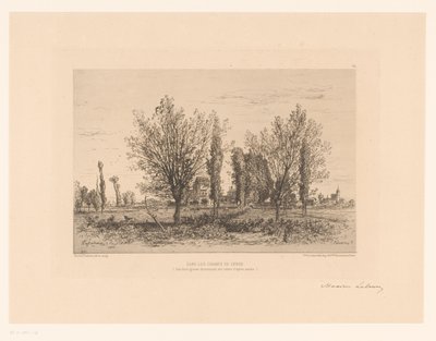 Landschap met weide en zicht op een stad door Maxime François Antoine Lalanne (signed by artist)