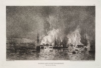 Brand in de Haven van Bordeaux door Maxime Lalanne