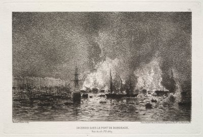 Brand in de haven van Bordeaux, 1869 door Maxime Lalanne