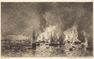 Brand in de haven van Bordeaux door Maxime Lalanne