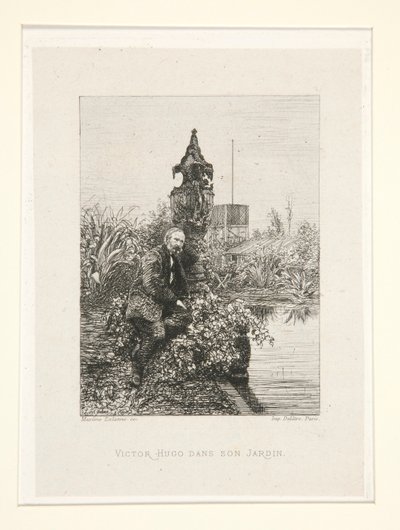 Victor Hugo in zijn tuin, pl. 12 uit de suite Chez Victor Hugo door Maxime Lalanne