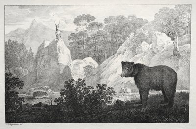 Bergachtig Landschap met Beer op de Voorgrond door Maximilian Josef Wagenbauer