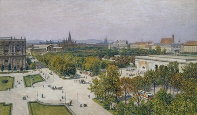 Zicht op de Ring in de richting van het stadhuis en het parlement door Maximilian Suppantschitsch