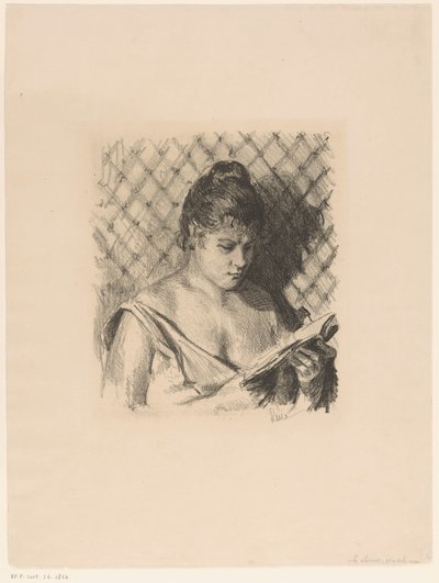 Lezende vrouw met ontblote schouders door Maximilien Luce (signed by artist)