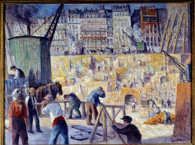 Een bouwplaats in Parijs in 1912 door Maximilien Luce