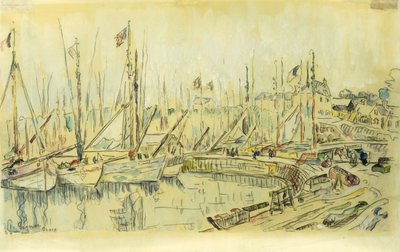 Barges op de Seine; Les Peniches sur la Seine door Maximilien Luce