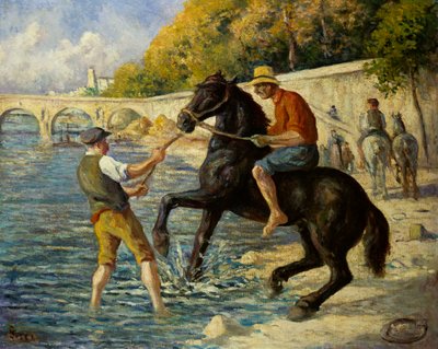 Paarden baden in de Seine, 1910 door Maximilien Luce