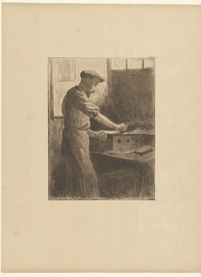 Drukker aan het werk in atelier door Maximilien Luce