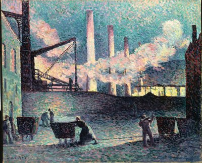 Fabriekschoorstenen in Couillet door Maximilien Luce