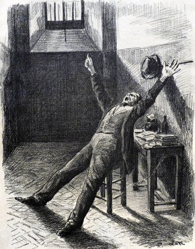 Felix Feneon (1861-1944), kunstcriticus en verzamelaar, in de gevangenis (in de cel) - lithografie (1894) door Maximilien Luce (1858-1941) uit het boek van Julles Valles Mazas door Maximilien Luce