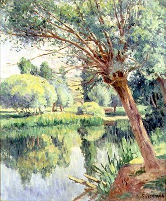 Het Pastorie en de Wilg aan de Rivieroever door Maximilien Luce