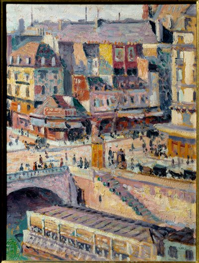 De Saint Michel Brug en de Kade van de goudsmid. Olieverf op papier maroufle op isorel. Schilderij door Maximilian Luce (1858-1941) door Maximilien Luce