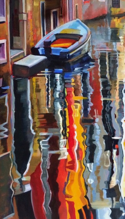 Blauwe bootreflecties door Maxine Shore