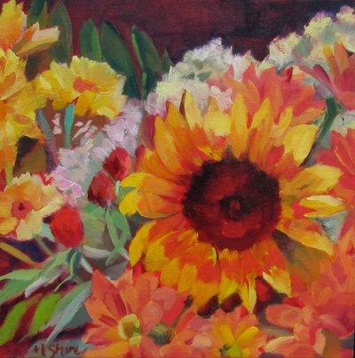 Boeket met gouden zonnebloemen door Maxine Shore