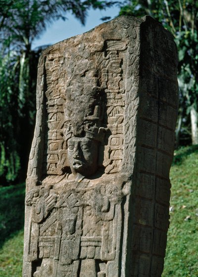 Detail van een stele van het Grote Plein door Mayan