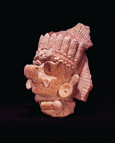 Hoofd van de Mayaanse maïsgod, Oaxaca, ca. 500 AD door Mayan