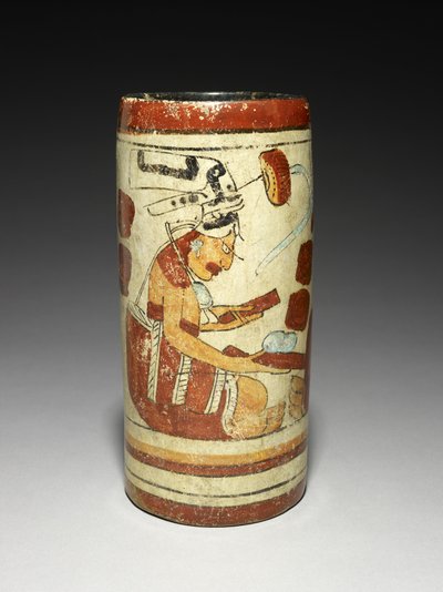 Vaas met presentatiescène, 600-900 AD (aardewerk met slip) door Mayan