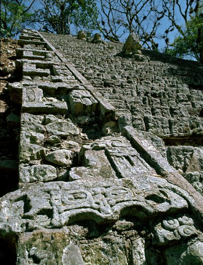 Zicht op de Hiërogliefen Trap, 743 AD door Mayan