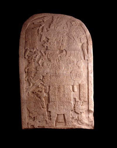 Precolumbiaanse kunst, Maya beschaving, late klassieke periode: stenen stèle uit Machaquila, Peten, Guatemala. door Mayan Mayan