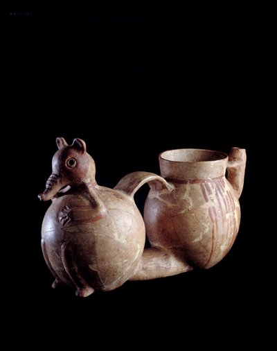 Precolumbiaanse kunst, Mayacultuur, pre-klassieke periode: dubbele kleivaas, een element in de vorm van een coati en een ander eenvoudig. Uit Kaminaljuyu, Guatemala door Mayan Mayan