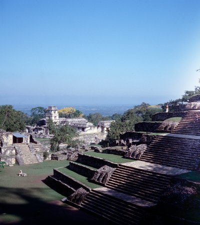 Precolumbiaanse beschaving: uitzicht op de site van Palenque in Chiapas door Mayan Mayan