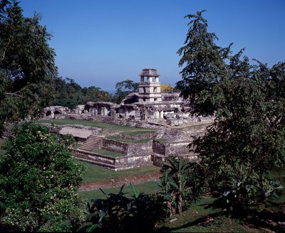 Precolumbiaanse beschaving: uitzicht op de site van Palenque door Mayan Mayan