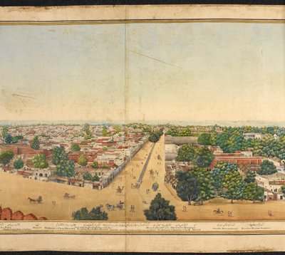 Sectie van een panorama van Delhi door Mazar or Mazhar Ali Khan