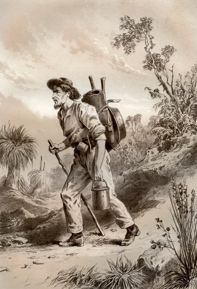 Digger op de zwerftocht, Australië, 1879 door McFarlane and Erskine