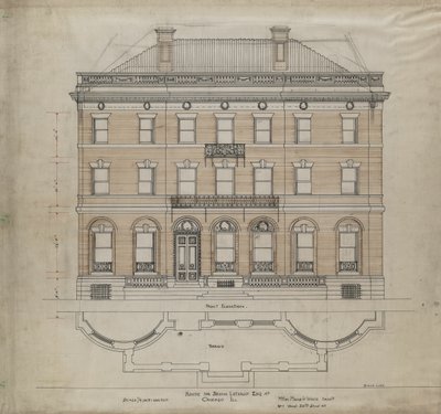 Bryan Lathrop House, Chicago, Illinois, Voorgevel en terrasplan door Mead and White McKim