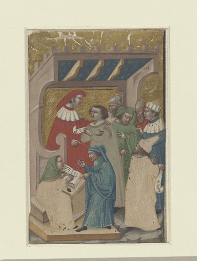 Scène rond een uitspraak van een rechter door Meester van 1346