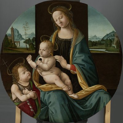 Maagd en kind met de jonge Johannes de Doper door Meester van de Conversazione di Santo Spirito