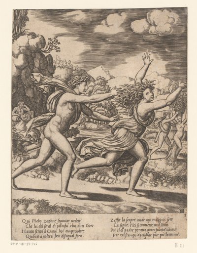 Apollo achtervolgt Daphne door Meester van de Dobbelsteen
