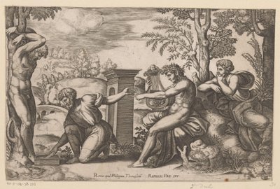Apollo en Marsyas door Meester van de Dobbelsteen