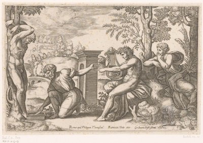 Apollo en Marsyas door Meester van de Dobbelsteen