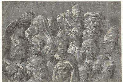 Studies van hoofden van mannen, vrouwen en kinderen door Meester van de Dood