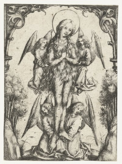 De elevatie van de H. Maria Magdalena met vier engelen door Meester van het Amsterdamse Kabinet