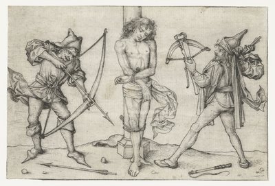 Heilige Sebastiaan met boogschutters door Meester van het Amsterdamse Kabinet