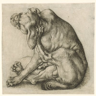 Krabbende hond door Meester van het Amsterdamse Kabinet
