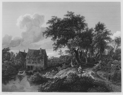 De Oude Molen, uit het schilderij in de Koninklijke Collectie door Meindert (after) Hobbema