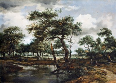 Een vijver in het bos door Meindert Hobbema