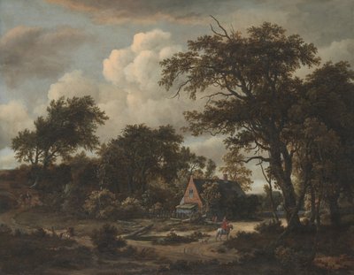 Boslandschap met huisje en ruiter, 1663 door Meindert Hobbema