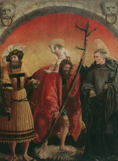 Heiligen Achatius, Christophorus en Leonhard door Meister der Crispinuslegende