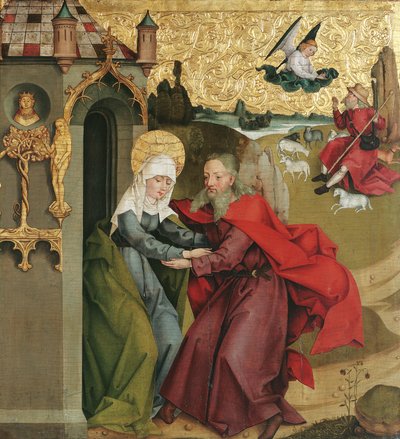 Ontmoeting van Joachim en Anna bij de Gouden Poort door Meister der Divisio Apostolorum