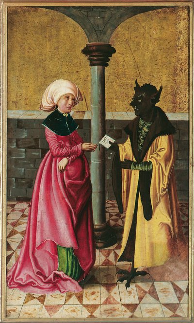 De overbrenging van het valse bericht door de duivel (Legende van de heiligen Cosmas en Damian) door Meister der Legendenszenen