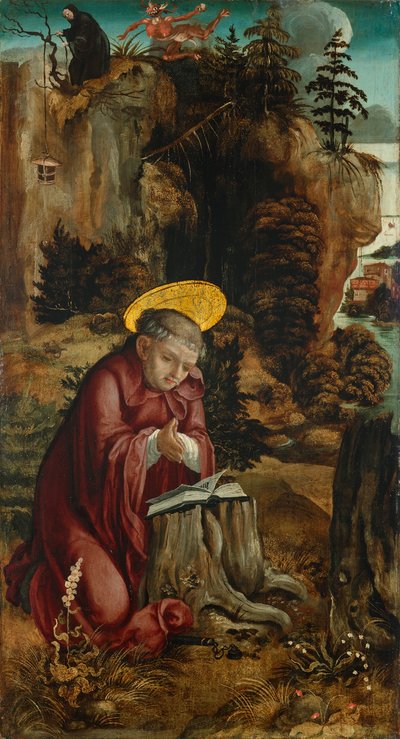 De heilige Benedictus voor de grot in Subiaco door Meister des Innerochsenbacher Annenaltars