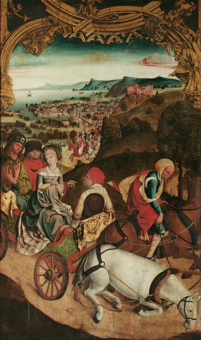 Vlucht van de heiligen Cantius, Cantianus en Cantianilla (binnenzijde); Christus op de Olijfberg (buitenzijde) door Meister des Krainburger Altars