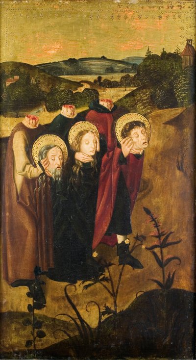 De onthoofde heiligen Felix, Regula en Exuperantius op weg naar het graf door Meister des Winkler Epitaphs